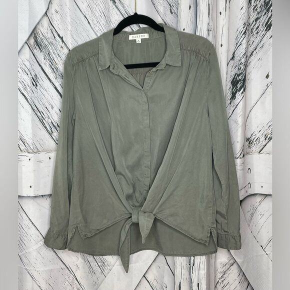Harper Army Green Button Down Shirt Tie Front M - Picture 2 of 10